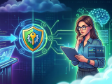 Illustration of an AI agent and a human developer around a shield symbolizing governance, rules, and secure collaboration